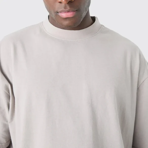 200 GSM Mock Neck Drop Shoulder T-Shirt sample for premium basics and casualwear manufacturing, view 2