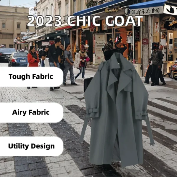 2023 Women's Fashion Snake Skin Utility Trench Coat Long Loose Lapel Zipper product image for private label apparel manufacturing, view 3