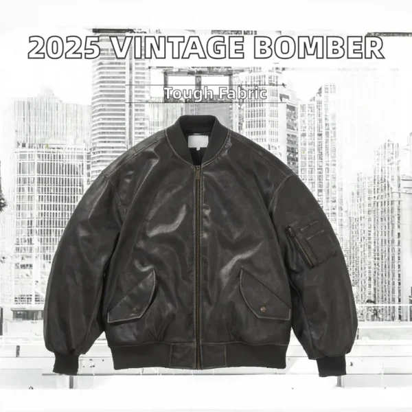 2025 OEM Service Wholesale Custom Zipper Waterproof American Vintage Casual Bomber Loose product image for private label streetwear manufacturing, view 2