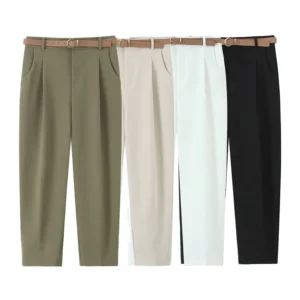 2025 Spring New Women's High Waist Ankle-Length Pleated Pants Wide Leg Crepe image 1