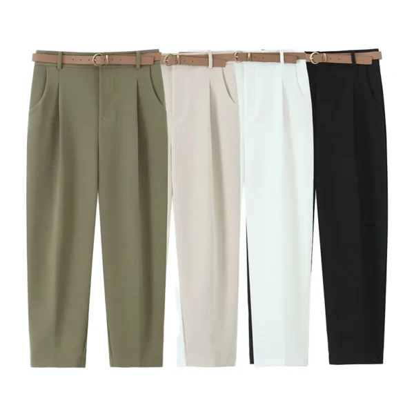 2025 Spring New Women's High Waist Ankle-Length Pleated Pants Wide Leg Crepe 2025 Spring New Women's High Waist Ankle-Length Pleated Pants Wide Leg Crepe image 1