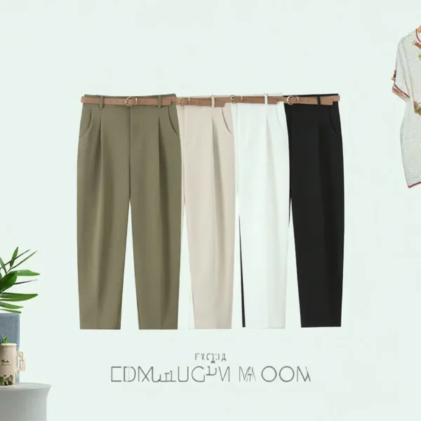 2025 Spring New Women's High Waist Ankle-Length Pleated Pants Wide Leg Crepe 2025 Spring New Women's High Waist Ankle-Length Pleated Pants Wide Leg Crepe image 2