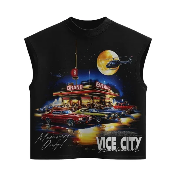 Sleeveless Rhinestone T-Shirt product image for private label streetwear manufacturing, view 4