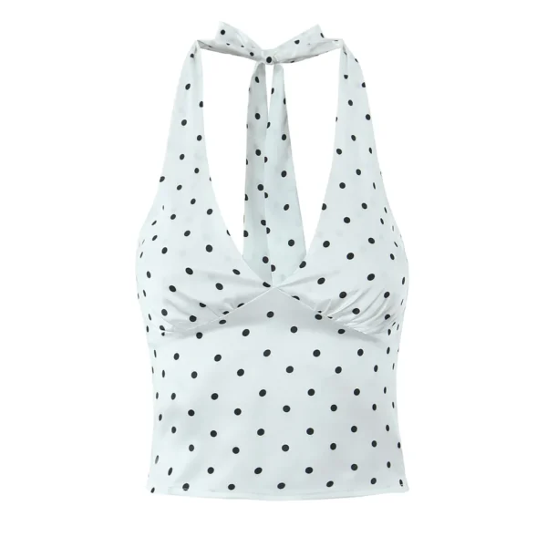 2025 Summer New Fashion Style Women's Slim Backless Polka Dot Printed Halter image 1