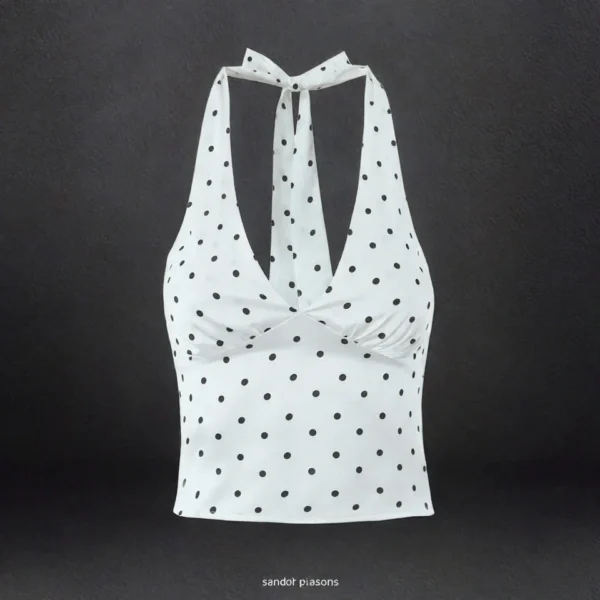 2025 Summer New Fashion Style Women's Slim Backless Polka Dot Printed Halter image 3