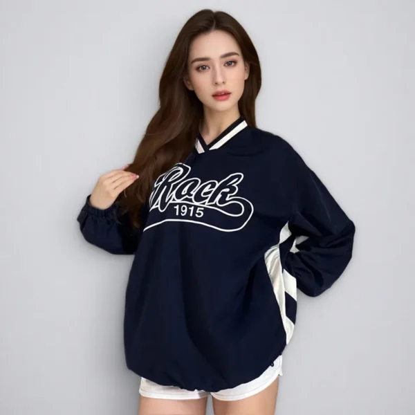 American Women's Casual V-Neck Short Knitted Breathable Lined Drop-shoulder Letter Print Drawstring image 03 | StitchQuote American Women's Casual V-Neck Short Knitted Breathable Lined Drop-shoulder Letter Print Drawstring product image for private label apparel manufacturing, view 3