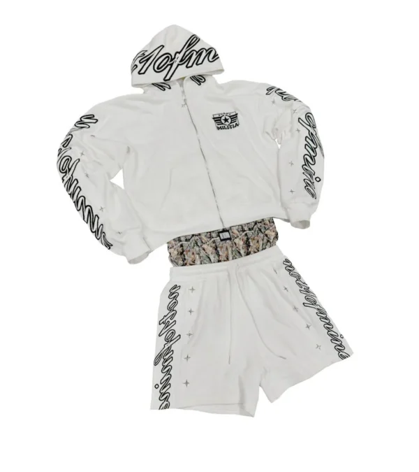 Custom Logo White Heavyweight Streetwear Cropped Embroidery Zip up Sweatpants and Hoodie Custom Logo White Heavyweight Streetwear Cropped Embroidery Zip up Sweatpants and Hoodie image 2