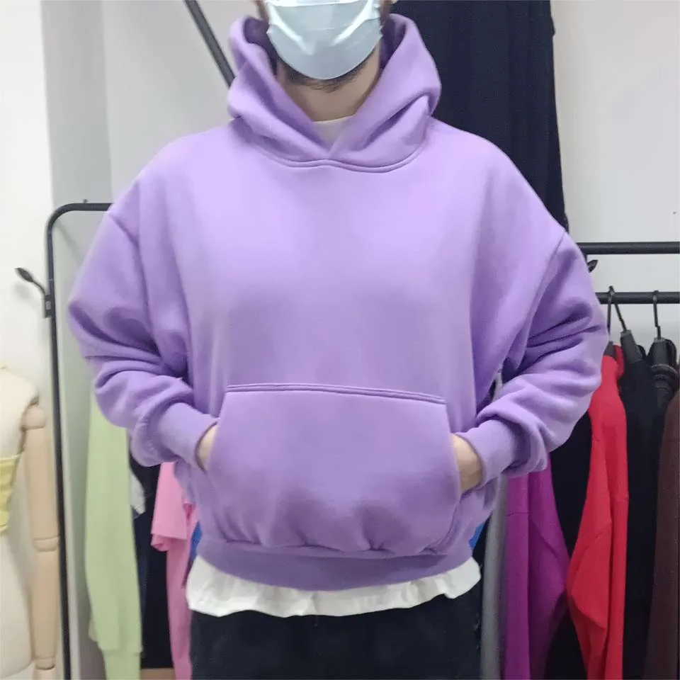 Cropped boxy hoodie set with matching sweatpants side profile for streetwear