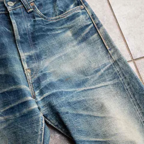 Custom High Quality Vintage Wash Cotton Distressed Raw Indigo Japanese Selvedge Custom High Quality Vintage Wash Cotton Distressed Raw Indigo Japanese Selvedge image 3