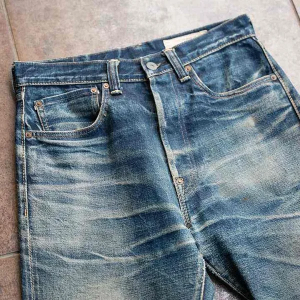 Custom High Quality Vintage Wash Cotton Distressed Raw Indigo Japanese Selvedge Custom High Quality Vintage Wash Cotton Distressed Raw Indigo Japanese Selvedge image 4