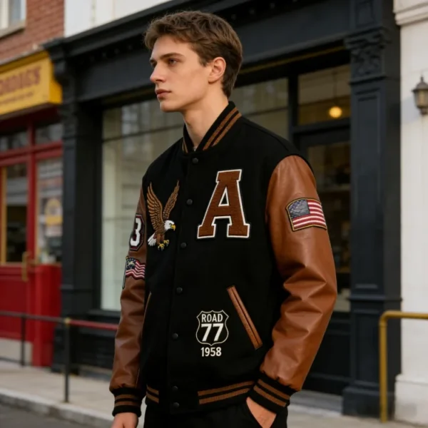 Chenille Varsity Jacket product image for private label streetwear manufacturing, view 2