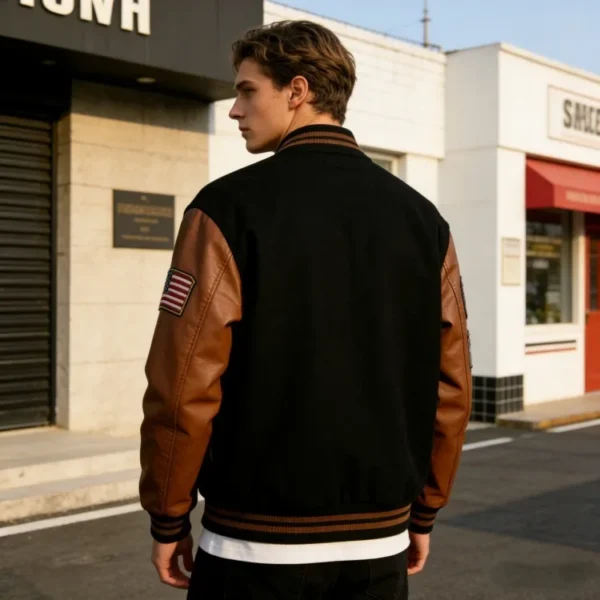 Chenille Varsity Jacket product image for private label streetwear manufacturing, view 3