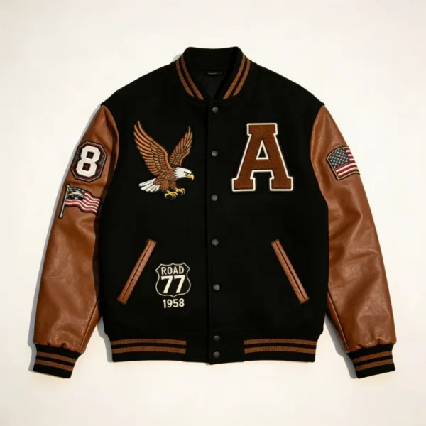 Chenille Varsity Jacket product image for private label streetwear manufacturing, view 4