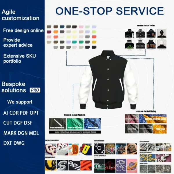 Chenille Varsity Jacket product image for private label streetwear manufacturing, view 5