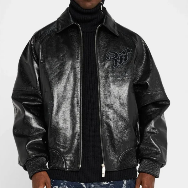 PU Leather Bomber Jacket product image for private label streetwear manufacturing, view 4