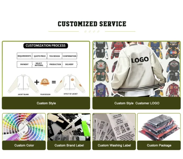 PU Leather Bomber Jacket product image for private label streetwear manufacturing, view 5