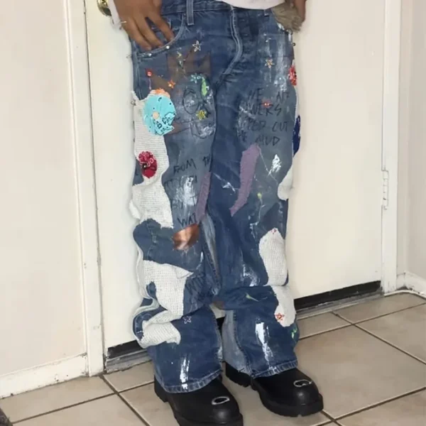 Custom Men's Stonewashed Acid Denim Boyfriend Distressed Streetwear Ripped Hiphop Faded Custom Men's Stonewashed Acid Denim Boyfriend Distressed Streetwear Ripped Hiphop Faded image 1