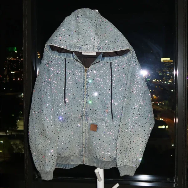 Rhinestone Zip Denim Jacket product image 1