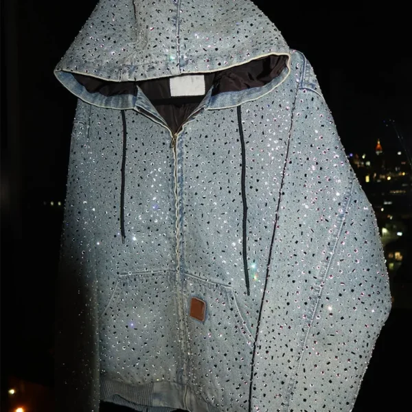 Rhinestone Zip Denim Jacket product image 4