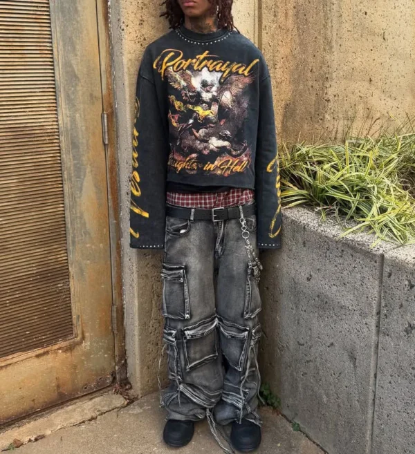Custom Streetwear Distressed Long Sleeve T-shirt Oversized Acid Wash Graphic Boxy Cropped Custom Streetwear Distressed Long Sleeve T-shirt Oversized Acid Wash Graphic Boxy Cropped image 2