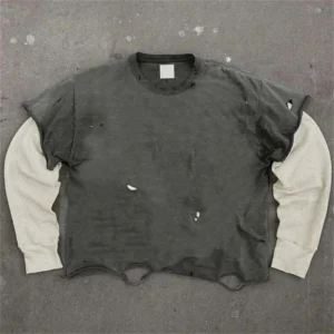 Custom Vintage Distressed Acid Washed Long Sleeve t Shirt Unisex Double image 1