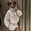 Custom Women's Casual Knee Long Sleeve Stand Neck Tops Shorts Dot Print image 4