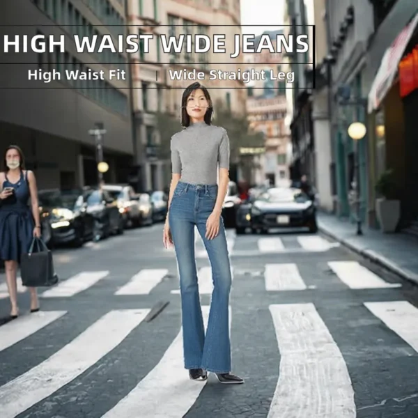 Custom Women's Straight High Waist Jeans Denim Pants Breathable Quick Dry Casual image 3