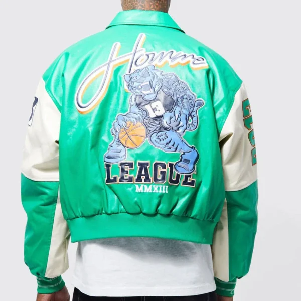 Customizable Men's College Baseball Varsity Jacket product image for private label streetwear manufacturing, view 5