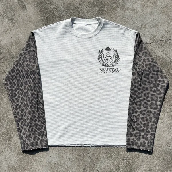 Wholesale Drop Shoulder Oversized Boxy Fit T-Shirts Vintage Leopard Printed Waffle Tshirt Wholesale Drop Shoulder Oversized Boxy Fit T-Shirts Vintage Leopard Printed Waffle Tshirt image 1