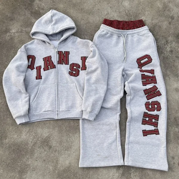 Wholesale Embroidered Jogger Sweatsuits Double Waisted Sweatpants and Hoodies Set Custom Oversized Wholesale Embroidered Jogger Sweatsuits Double Waisted Sweatpants and Hoodies Set Custom Oversized image 3