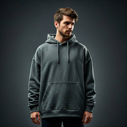 Streetwear hoodie detail showing construction, stitching, and trim direction