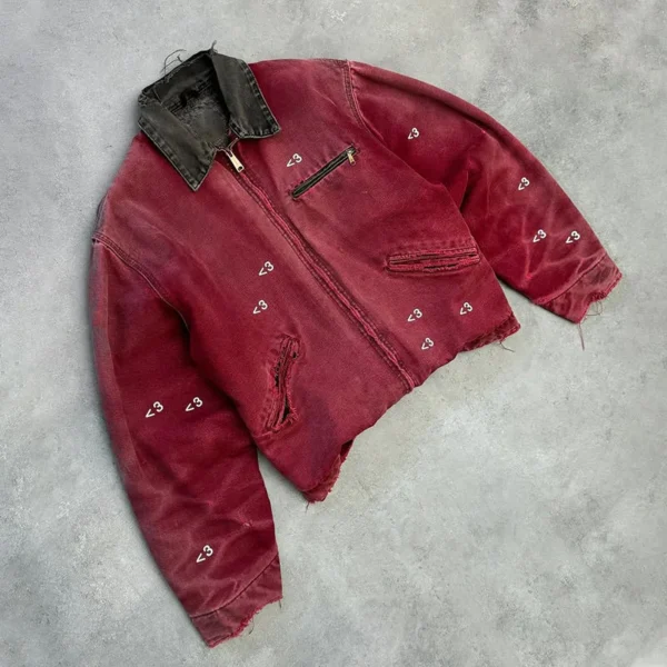Fashion 2025 Oversized French Men's Jacket 500g Acid-Washed Denim Vintage Patchwork Fashion 2025 Oversized French Men's Jacket 500g Acid-Washed Denim Vintage Patchwork image 5