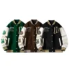 Fashion Green Puffer Mens Patchwork Jacket Embroidered Baseball Letterman Varsity Bomber Jackets Fashion Green Puffer Mens Patchwork Jacket Embroidered Baseball Letterman Varsity Bomber Jackets image 2
