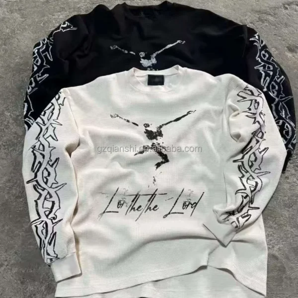 Custom Dtg Screen Print Graphic T-shirt White Thermal Long Sleeved Shirt for Custom Dtg Screen Print Graphic T-shirt White Thermal Long Sleeved Shirt for image 1