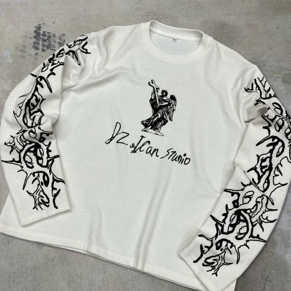 Custom Dtg Screen Print Graphic T-shirt White Thermal Long Sleeved Shirt for Custom Dtg Screen Print Graphic T-shirt White Thermal Long Sleeved Shirt for image 2