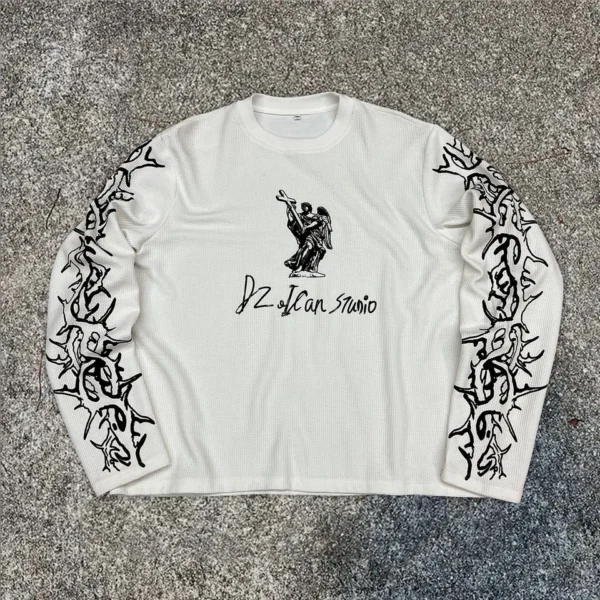Custom Dtg Screen Print Graphic T-shirt White Thermal Long Sleeved Shirt for Custom Dtg Screen Print Graphic T-shirt White Thermal Long Sleeved Shirt for image 3