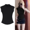 Ins Trend Pure Desire Women's Summer Sleeveless High Collar Knitted Crocheted Regular product image for private label apparel manufacturing, view 3
