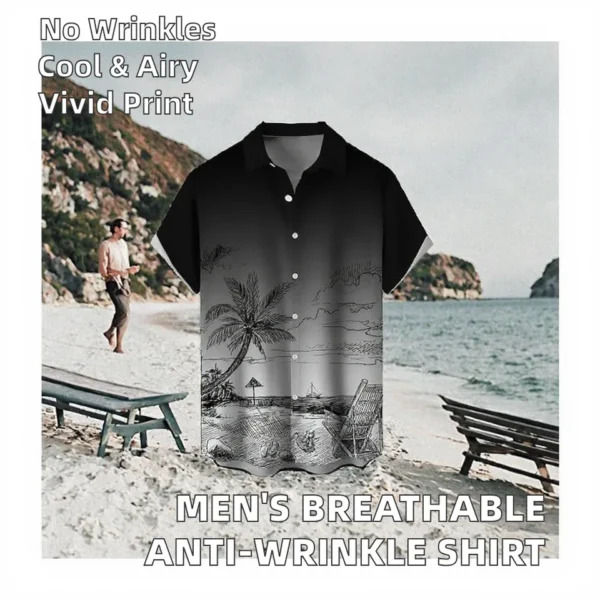 Men's Casual Short-Sleeved Anti-Wrinkle Printed V-neck Broadcloth 100% Polyester Shirt Breathable Knitted Men's Casual Short-Sleeved Anti-Wrinkle Printed V-neck Broadcloth 100% Polyester Shirt Breathable Knitted image 2