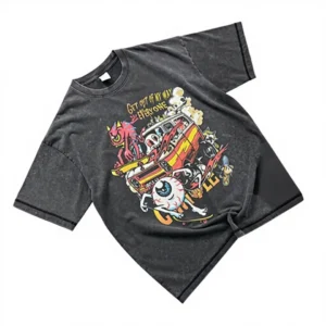 Men's Loose Fit 100% Cotton Boxy Printed Knitted Oversized Acid Washed Streetwear Men's Loose Fit 100% Cotton Boxy Printed Knitted Oversized Acid Washed Streetwear image 1