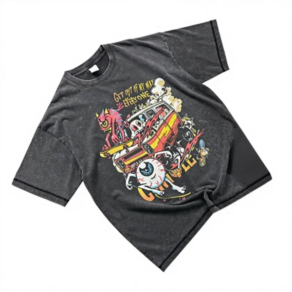 Men's Loose Fit 100% Cotton Boxy Printed Knitted Oversized Acid Washed Streetwear Men's Loose Fit 100% Cotton Boxy Printed Knitted Oversized Acid Washed Streetwear image 1