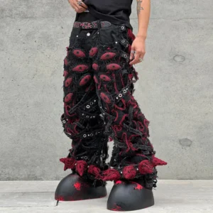 Designer Men's Jeans High Quality Vintage Handlebar Effect Tailored Wide Leg image 1