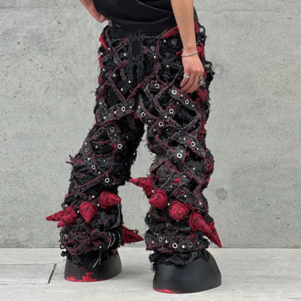 Designer Men's Jeans High Quality Vintage Handlebar Effect Tailored Wide Leg image 2