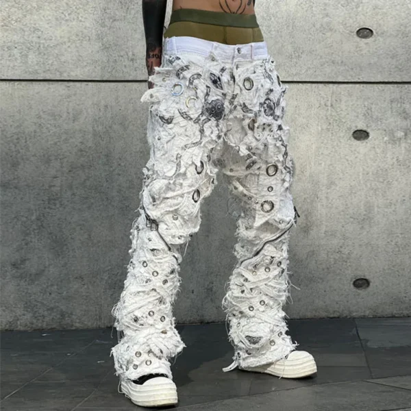 Designer Men's Jeans High Quality Vintage Handlebar Effect Tailored Wide Leg image 3