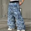 Men's Custom American Designer Y2K Heavyweight Boot Cut Jeans Stonewashed Streetwear image 1