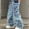 Men's Custom American Designer Y2K Heavyweight Boot Cut Jeans Stonewashed Streetwear image 6