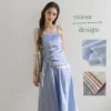 New Women's Blue Plaid Strapless Camisole Dress French Style Waist Cinching Slim image 1