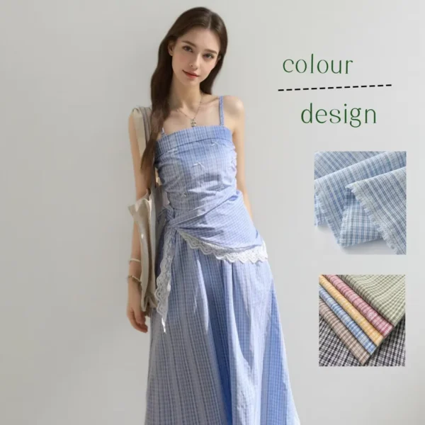 New Women's Blue Plaid Strapless Camisole Dress French Style Waist Cinching Slim image 1