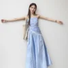 New Women's Blue Plaid Strapless Camisole Dress French Style Waist Cinching Slim image 2