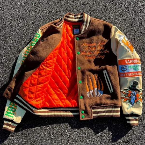 College Varsity Jacket product image for private label streetwear manufacturing, view 3