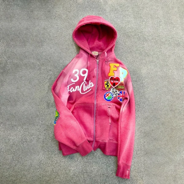 Screen Print Zip Up Hoodie product image for private label streetwear manufacturing, view 2